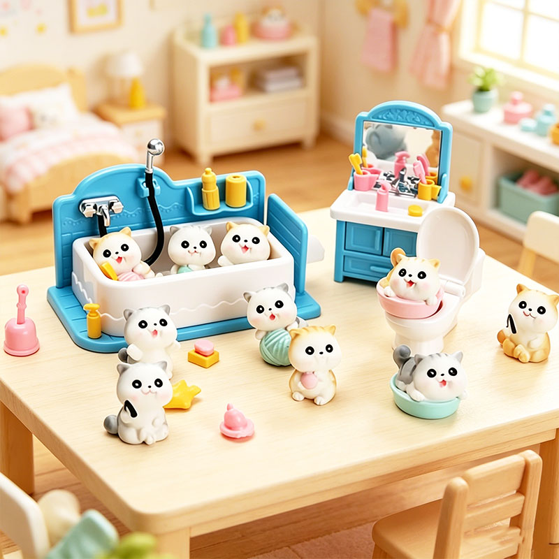 Kids Toys Play - Dollhouse Bathroom Set 1:12 Miniature Cat