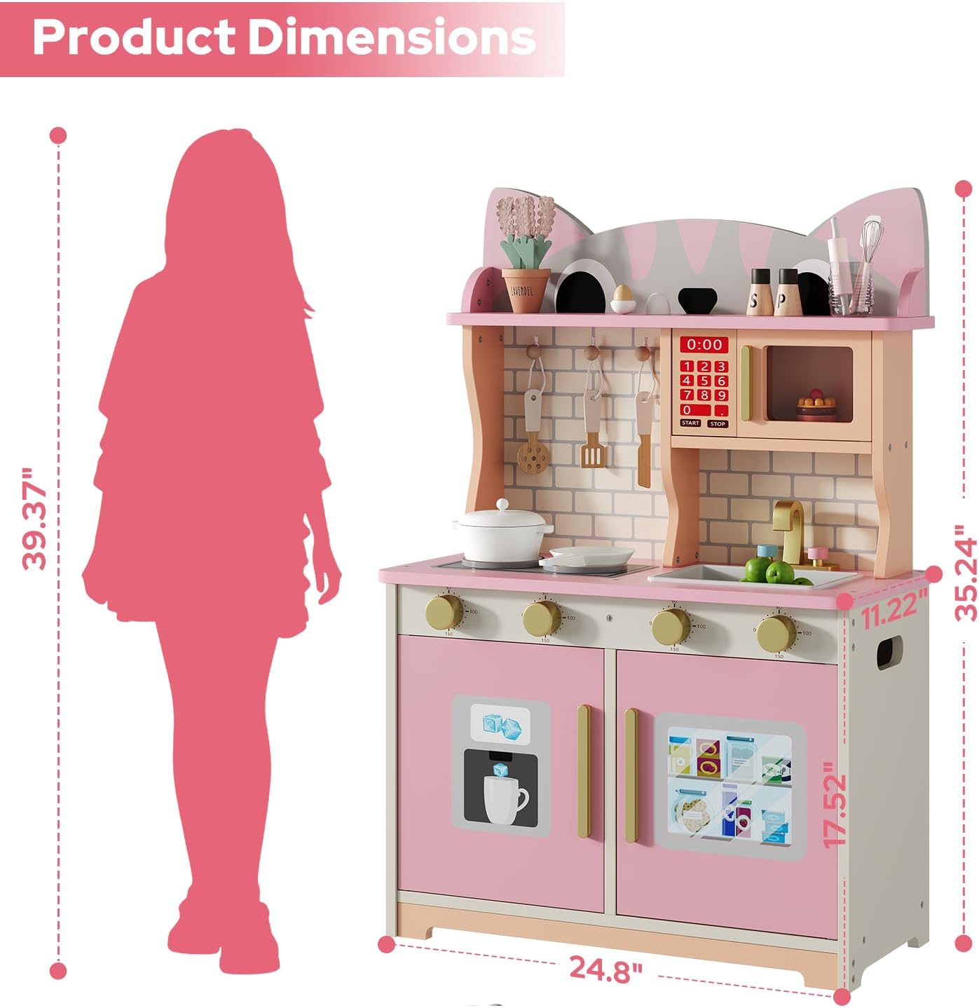 Pink Cat Design Wooden Play Ki - Kids Toys Kitchen Set incelemesi ve fiyatı