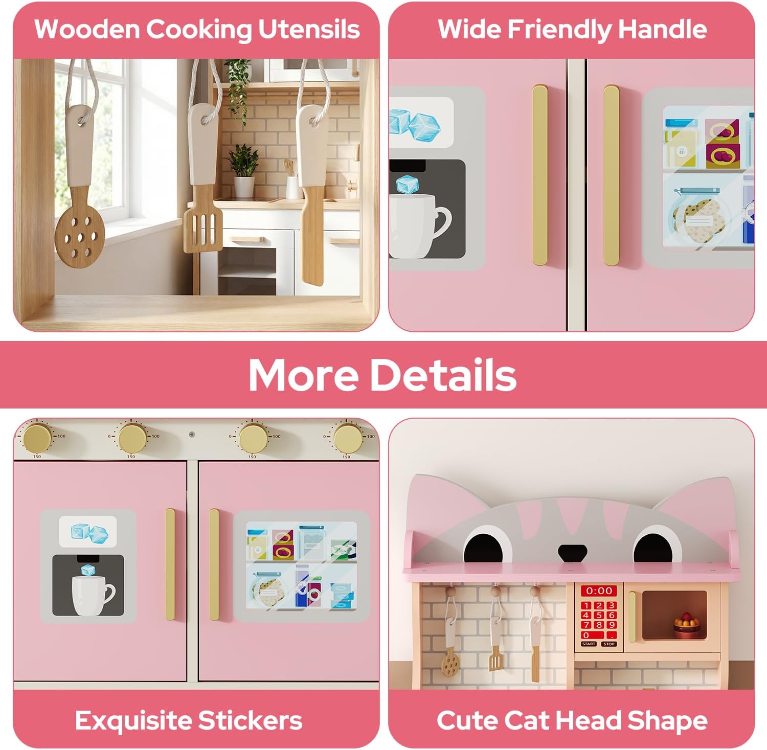 Pink Cat Design Wooden Play Ki - Kids Toys Kitchen Set incelemesi ve fiyatı